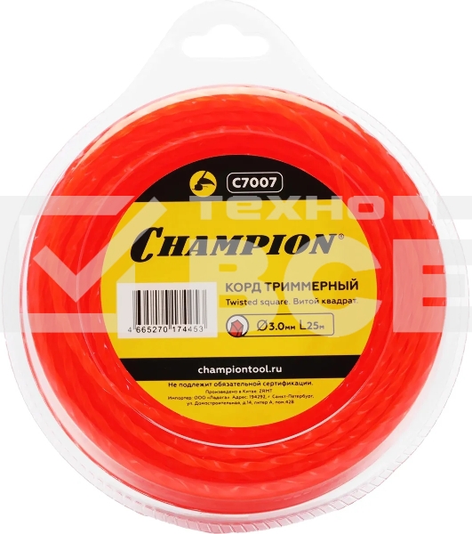Леска для садовых триммеров Champion C7007 d=3мм L=25м