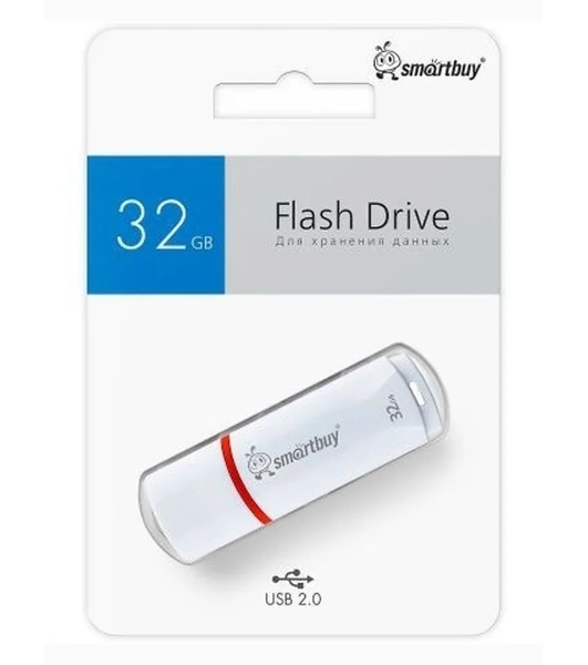 Флешка USB SmartBuy Crown white (SB32GbCRW-W), 32Gb, USB 2.0, R/W 15/5, белый/красный