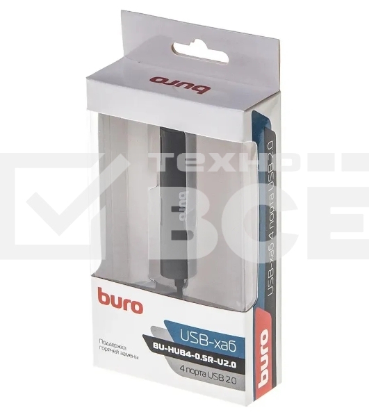Разветвитель USB 2.0 Buro BU-HUB4-0.5R-U2.0 4порт. черный