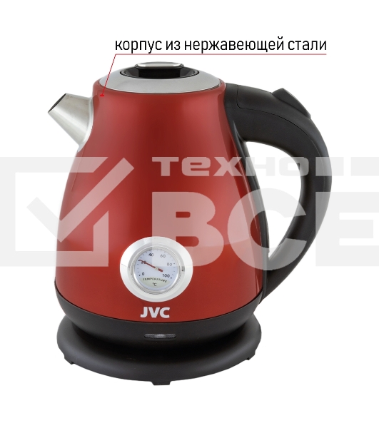 Чайник электрический JVC JK-KE1717 red, объем 1,7л, максимальная мощность 2200 Вт