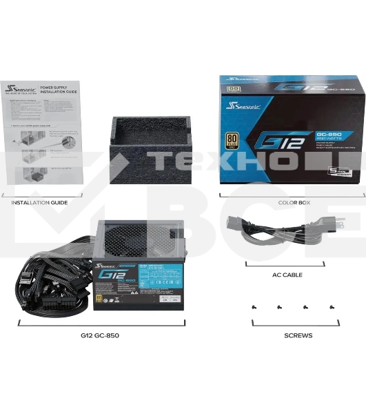 Блок питания Seasonic ATX 850W G12 GC-850 80+ gold (20+4pin) APFC 120мм fan 6xSATA RTL