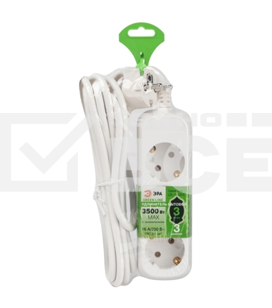 Удлинитель электрический ЭРА UDL-16-330-E Greenline 3 розетки с заземлением 3м ПВС 3x1мм2