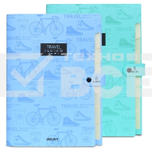 Папка-портфель Deli 5737 на кнопке 8 отделений, A4, пластик, ассорти