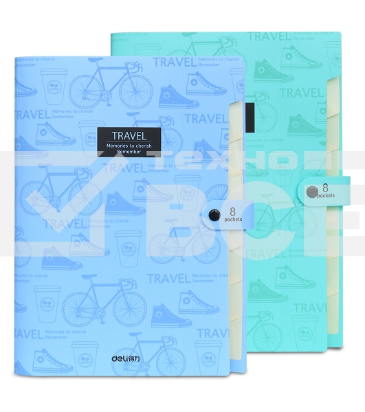 Папка-портфель Deli 5737 на кнопке 8 отделений, A4, пластик, ассорти