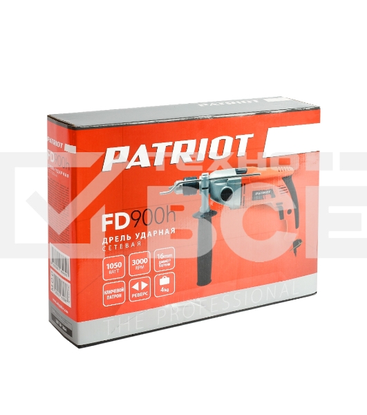 Дрель электрическая ударная PATRIOT FD 900h, 2 скорости, с ударом, мощность 1050Вт, макс.диаметр 16мм, глубиномер + дополнительная ручка