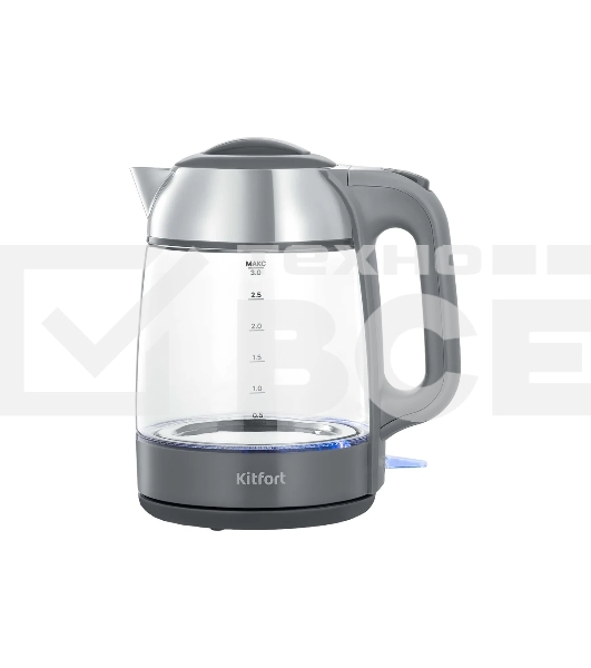 Чайник электрический Kitfort КТ-6762 3л. 2000Вт серый/серебристый корпус: стекло/металл/пластик