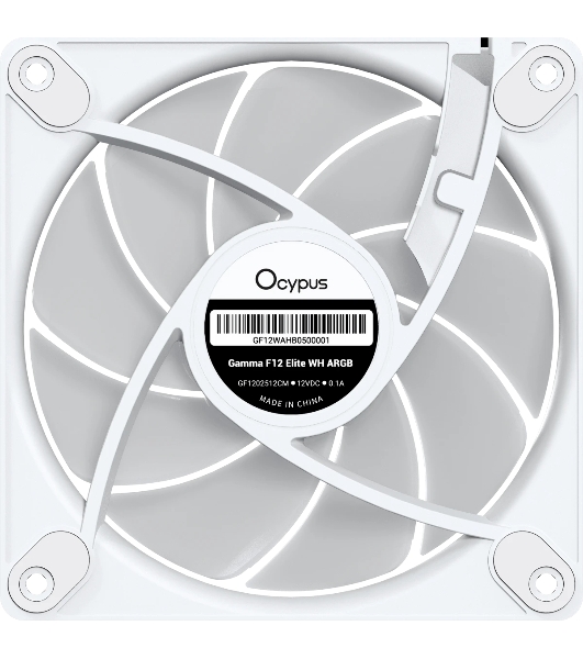 Вентилятор для корпуса Ocypus Gaммa F12 Elite WH ARGB REVERSE BLADE, 120x120x25мм, 4-PIN PWM, 600-1800 RPM, 26 DBA MAX, HYDRO BEARING