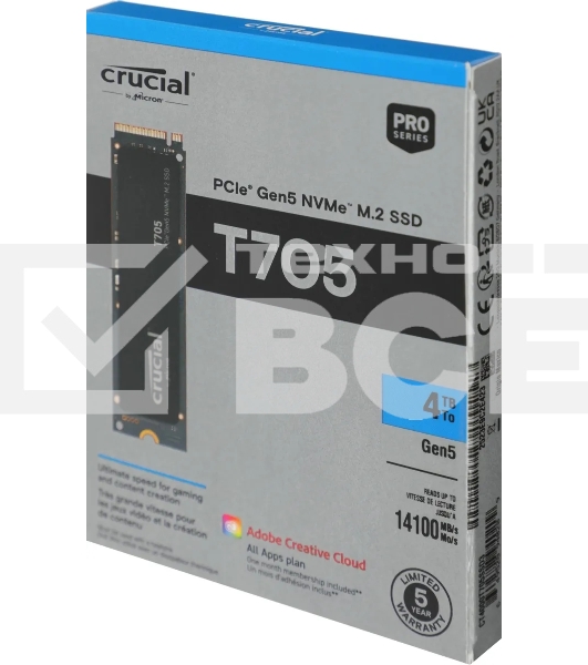 Накопитель SSD Crucial T705 4Tb PCIe Gen5 NVMe M.2 SSD CT4000T705SSD3