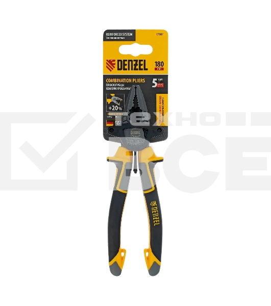 Плоскогубцы комбинированные Denzel 180 мм, трехкомпонентные рукоятки