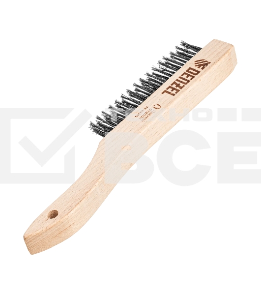 Щетка зачистная Denzel 3-х рядная, прямая проволока из нержавеющей стали с деревянной ручкой, EFP