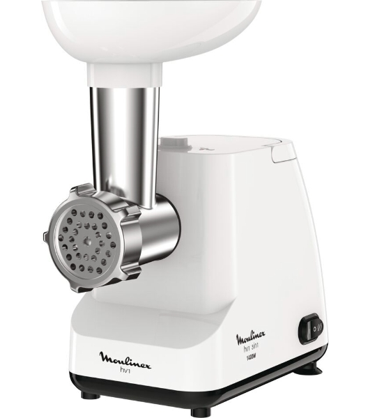 Мясорубка электрическая Moulinex ME111032 белый, 1400 Вт, 1.7 кг/мин, реверс, защита от перегрузки, насадки - 3