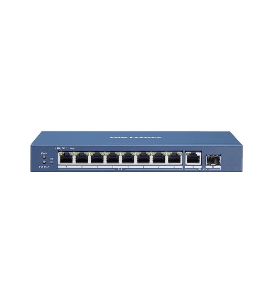 Коммутатор Hikvision DS-3E0510P-E, 8×1 Гбит/с PoE+ + 1×1 Гбит/с + 1×1 Гбит/с SFP, неуправляемый