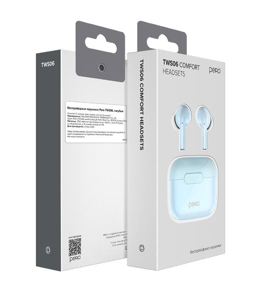 Беспроводные наушники PERO TWS06 COMFORT Light blue