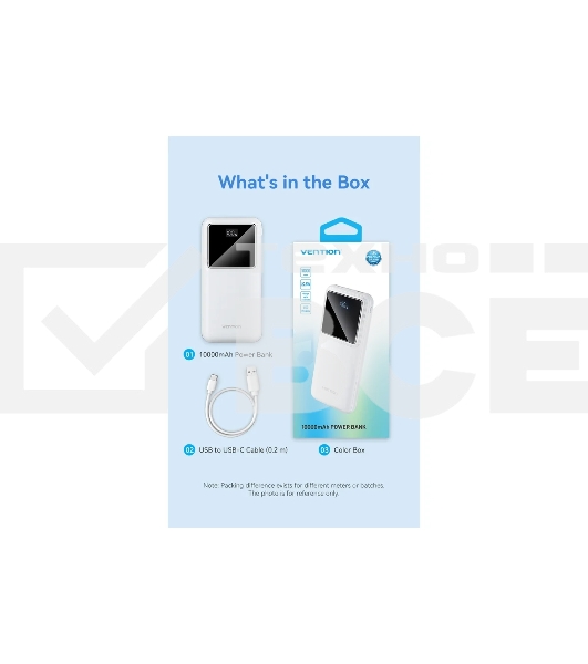 Внешний аккумулятор Vention 10000mAh(M/C-A/A)22.5W Белый с LED Дисплеем