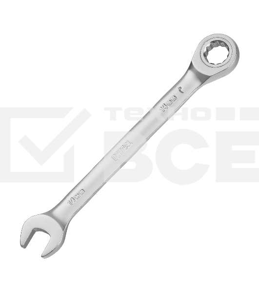 Ключ комбинированный трещоточный Denzel 14708 14 мм, CrV, матовый хром 14708