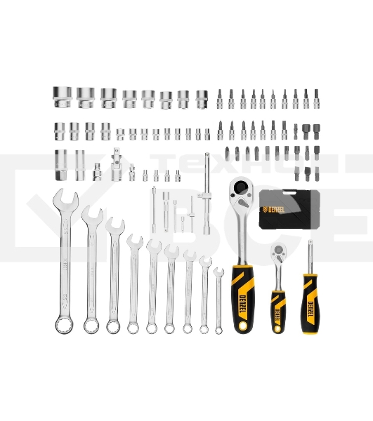 Набор инструментов Denzel 1/2', 1/4', CrV, S2, пластиковый кейс, 82 предмета