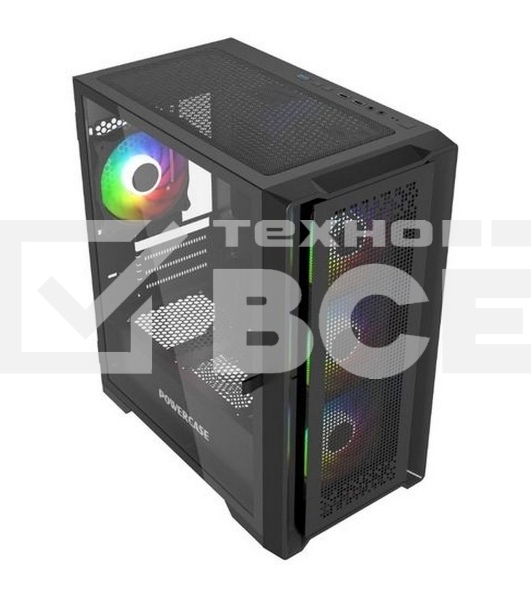 Компьютерный корпус Powercase ByteFlow Micro Black, Tempered Glass, 4х 120mm ARGB fans, ARGB HUB, чёрный, mATX  (CAMBFB-A4)