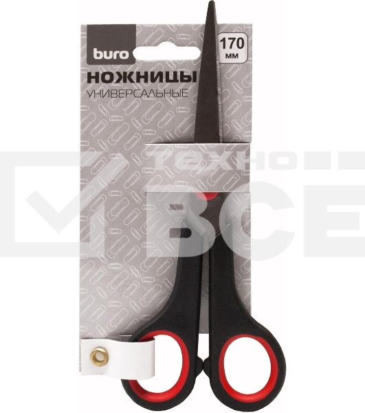 Ножницы Buro Smart, универсальные, 170мм, ручки с резиновой вставкой, черный/красный