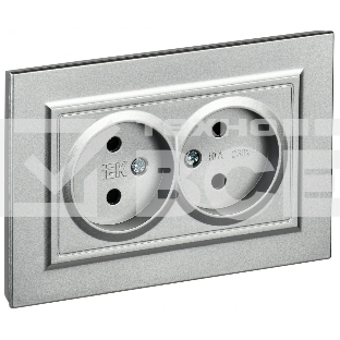 Розетка 2-местная IEK BRITE РС12-2-БрА (BR-R20-10-K47-F) без заземления, без защитных шторок, 10А в сборе, алюминий