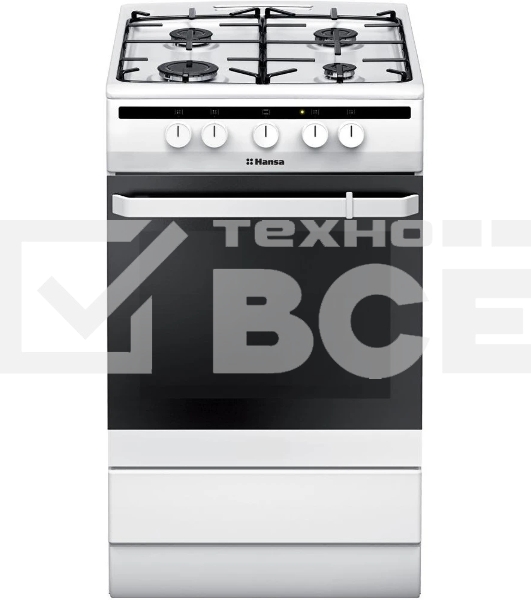 Плита газовая Hansa FCGW51001 белый, конфорок 4 шт, духовка 56 л, 50 см x 85 см x 60 см