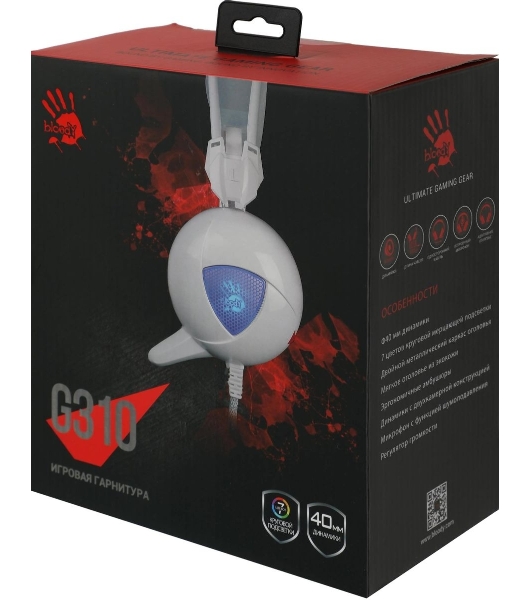 Гарнитура Bloody G310 белый, проводная, 3.5 мм, подсветка