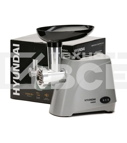 Мясорубка электрическая Hyundai HY-MG4391 серый, 1900 Вт, 2.4 кг/мин, реверс, защита от перегрузки, насадки - 4
