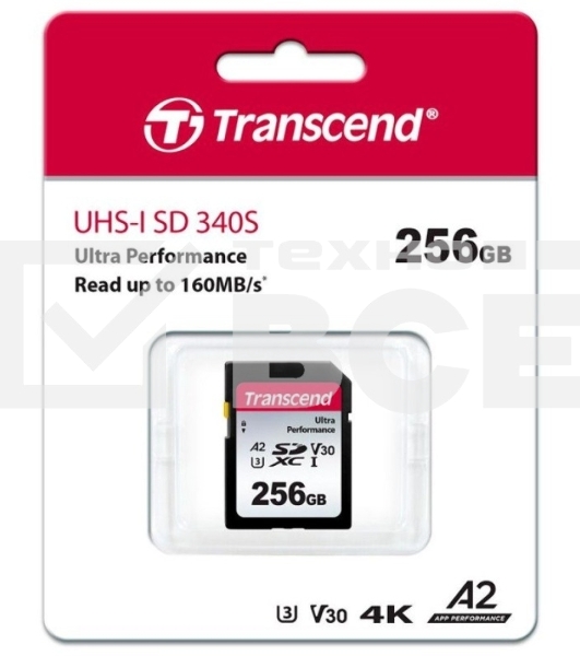 Флеш карта SDXC Transcend 340S, 256 Гб, UHS-I Class U3 V30 A2 (TS256GSDC340S)