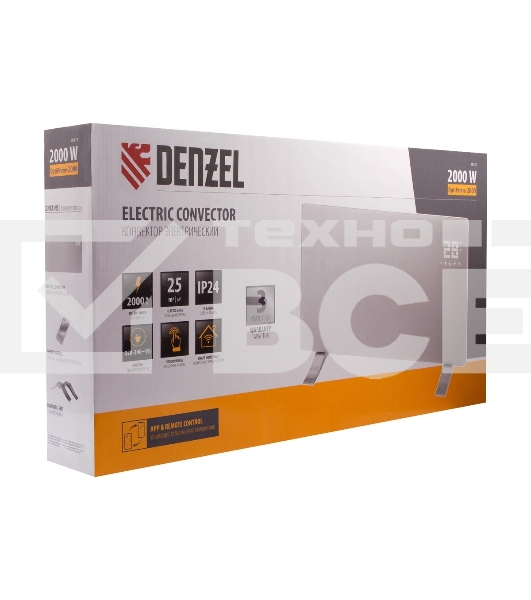 Конвектор Denzel OptiPrime-2000 белый, 2000 Вт, 25 м2, термостат, дисплей, WiFi