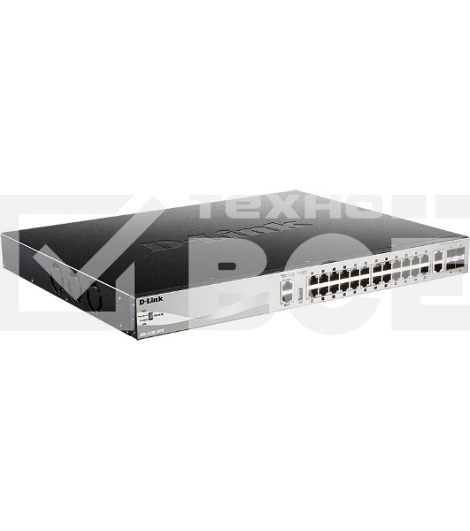 Коммутатор D-Link DGS-3130-30PS/B2A Управляемый L3 стекируемый коммутатор с 24 портами 10/100/1000Base-T, 2 портами 10GBase-T и 4 портами 10GBase-X SFP+ (24 порта PoE 802.3af/at, PoE-бюджет 370 Вт; 740 Вт с DPS-700)