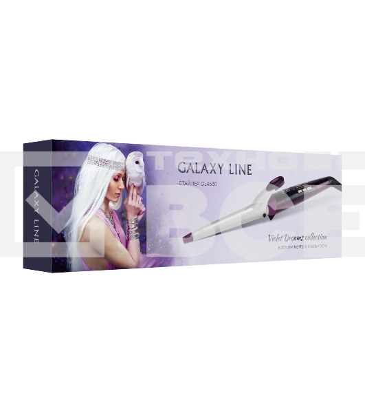 Стайлер Galaxy Line GL 4630, violet dreams, 45 Вт, двойное напряжение 110-240 В ~, керамико-кератиновое покрытие, регулировка температуры от 120 до 200°С, LED-дисплей, диаметр нагревательного элемента 13 мм-25 мм, термоизолированный наконечник