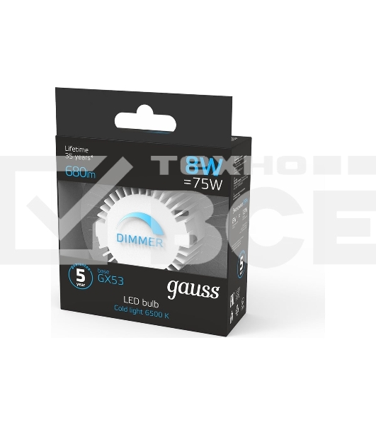 Лампа cветодиодная Gauss GX53 8W 680lm 6500K диммируемая LED