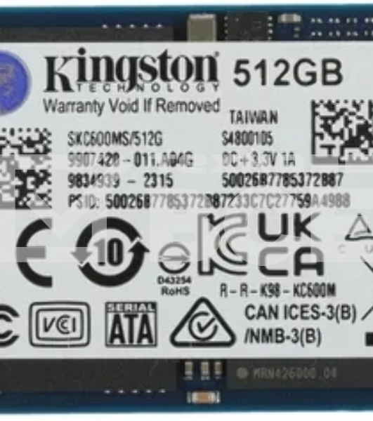 Накопитель SSD Kingston KC600, 512GB, mSATA, R/W 550/520