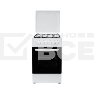 Плита комбинированная Kraft KF-FSK5302EW белый, конфорок 4 газовых, духовка 58 л, 50 см x 85.5 см x 55 см
