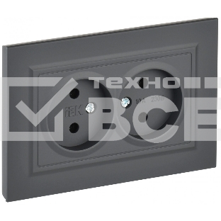 Розетка 2-местная IEK BRITE РС12-2-БрГ (BR-R20-10-K53-F) без заземления, без защитных шторок, 10А в сборе, графит