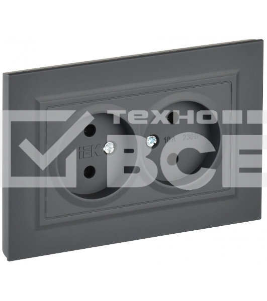 Розетка 2-местная IEK BRITE РС12-2-БрГ (BR-R20-10-K53-F) без заземления, без защитных шторок, 10А в сборе, графит