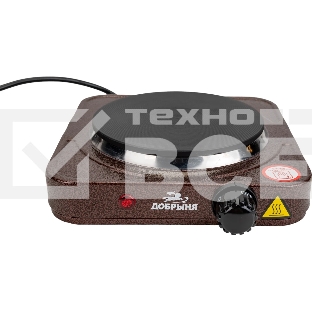 Плитка эл.(1 конф) Добрыня DO-2206 корич.(1000Вт) блин x12 Мощность: 1000 ВтНапряжение 220 В, 50 Гц5 режимов нагреваДиаметр конфорки: 15 смЗащита от перегреваСветовой индикатор работыРезиновые ножки