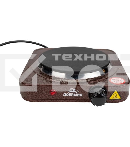 Плитка эл.(1 конф) Добрыня DO-2206 корич.(1000Вт) блин x12 Мощность: 1000 ВтНапряжение 220 В, 50 Гц5 режимов нагреваДиаметр конфорки: 15 смЗащита от перегреваСветовой индикатор работыРезиновые ножки