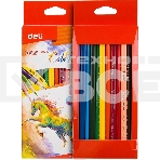 Карандаши цветные Deli EC00300 ColoRun, трехгранный профиль, тополь, 12 цветов, коробка с европодвесом, фото 1
