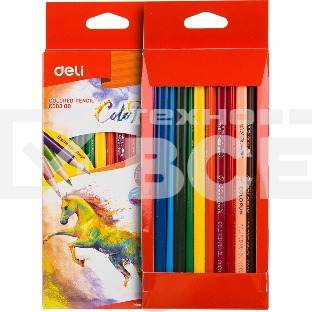Карандаши цветные Deli EC00300 ColoRun, трехгранный профиль, тополь, 12 цветов, коробка с европодвесом