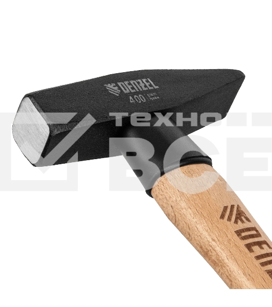 Молоток слесарный Denzel 400 г, кованый квадратный боек, буковая рукоятка