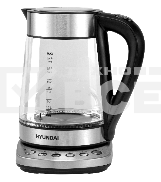 Чайник электрический Hyundai HYK-G3026 1.7л. 2200Вт серебристый/черный (корпус: стекло)