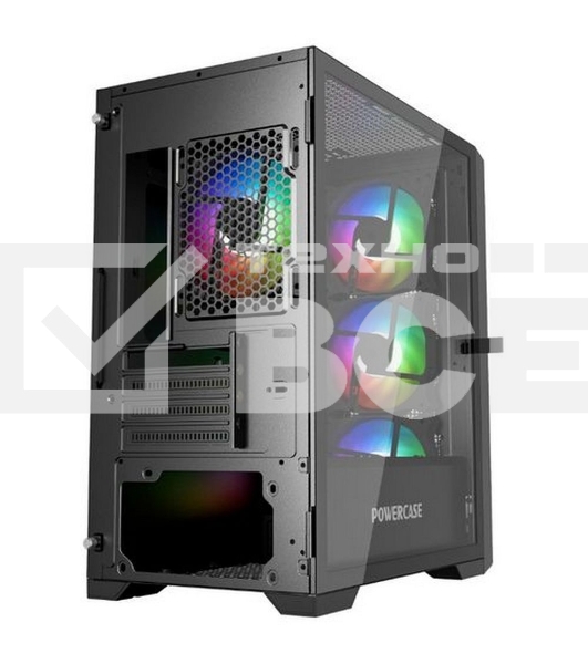 Компьютерный корпус Powercase ByteFlow Micro Black, Tempered Glass, 4х 120mm ARGB fans, ARGB HUB, чёрный, mATX  (CAMBFB-A4)