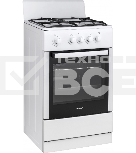 Плита газовая Weissgauff WGS G4G01 W белый, конфорок 4 газовых, духовка 50 л, 50 см x 85 см x 51 см