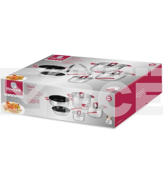 Набор 8 предметов Rondell RDS-1662, Кастрюли с/кр 20 см (3,0 л), 24 см (5,6 л), ковш с/кр 16 см (1,4 л), сотейник б/кр 2