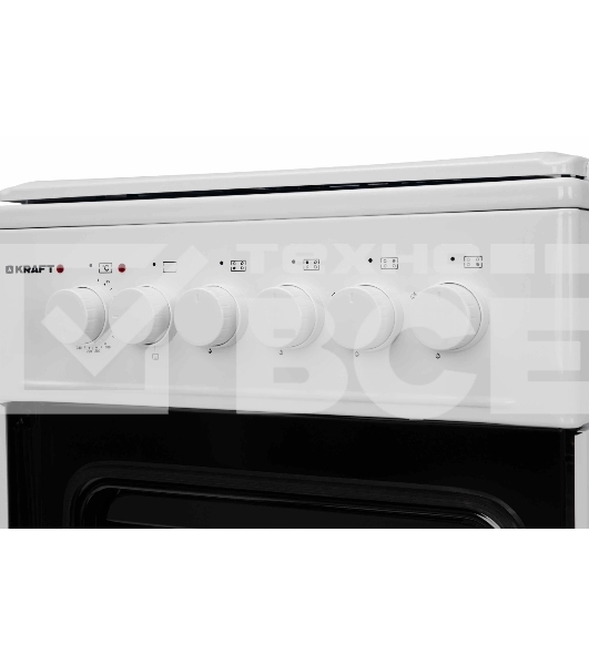 Плита комбинированная Kraft KF-FSK5302EW белый, конфорок 4 газовых, духовка 58 л, 50 см x 85.5 см x 55 см
