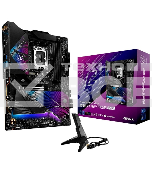 Материнская плата ASRock Z890 Riptide WiFi, LGA 1851, Intel Z890, 4xDDR5, 4xSATA, 5xM.2, 1xPCIe 5.0 x16, 1xPCIe 4.0 x16, 1xPCIe x1, 2xUSB-C Thunderbolt 4, 4xUSB-A 3.2 Gen 1, 1xUSB-A 3.2 Gen 2, 1xHDMI, 1x2.5Gb LAN, 4x3.5 мм, 7.1, ATX