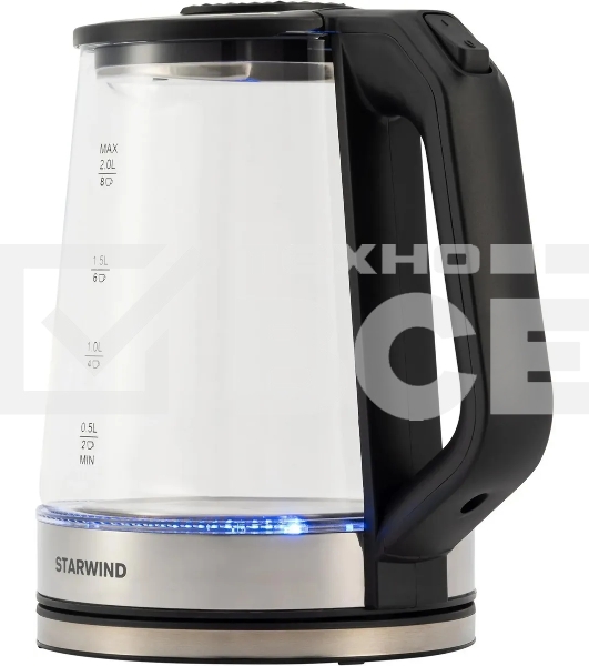 Чайник электрический Starwind SKG5778 2л. 2000Вт черный/прозрачный (корпус: стекло)