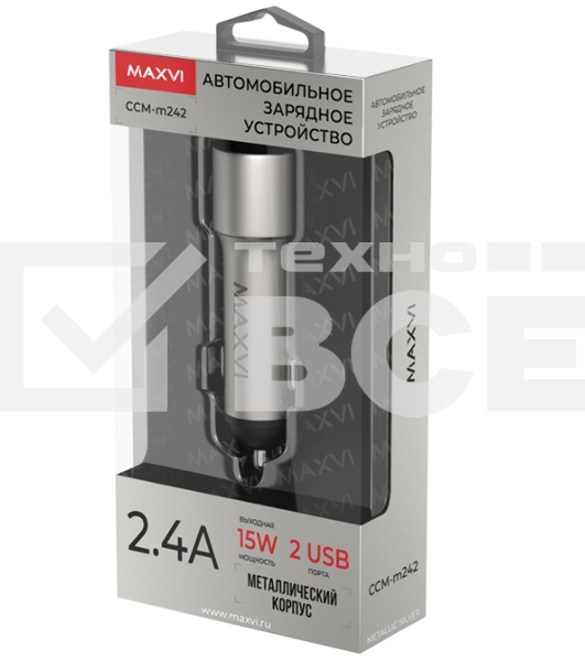 Автомобильное зарядное устройство Maxvi CCM-M242 metallic silver 2.4A 2xUSB