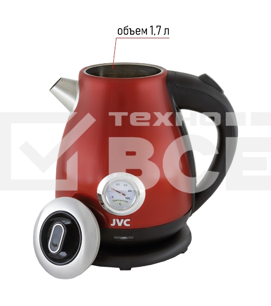 Чайник электрический JVC JK-KE1717 red, объем 1,7л, максимальная мощность 2200 Вт