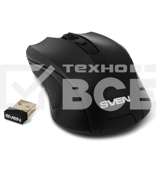Мышь беспроводная SVEN RX-400W черный, 1400 dpi, радиоканал, USB, кнопки - 4